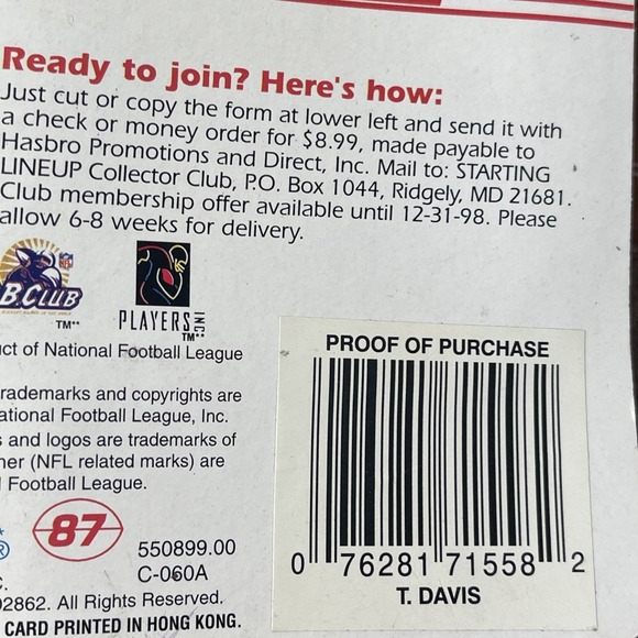 1998 STARTING LINEUP NFL‎ FOOTBALL TERRELL DAVIS DENVER BRONCOS FIGURE - Picture 3 of 15